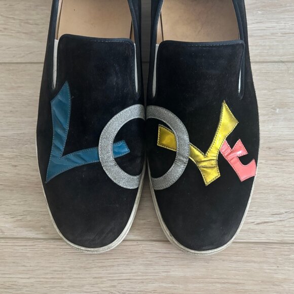 Christian Louboutin Applique Love Black Suede Loafers Slip on Sneakers 43 US 10 - Picture 2 of 16